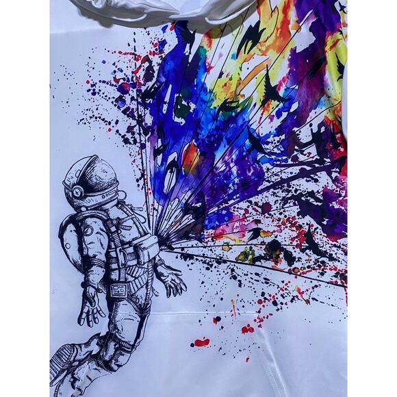 Barbed Rose Spaceman Digital Print Hoodie Sweatshirt Unisex Medium White - Picture 5 of 7